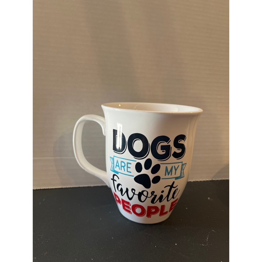 Dogs Are My Favorite People Ceramic‎ Coffee Mug White Teal Red Dog Lover Gift
